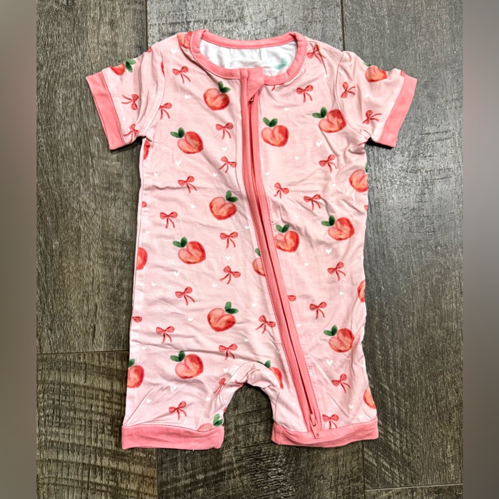 Baby girl Bamboo Bodysuit Shorty Trendy Bow Peach Print 6-12m